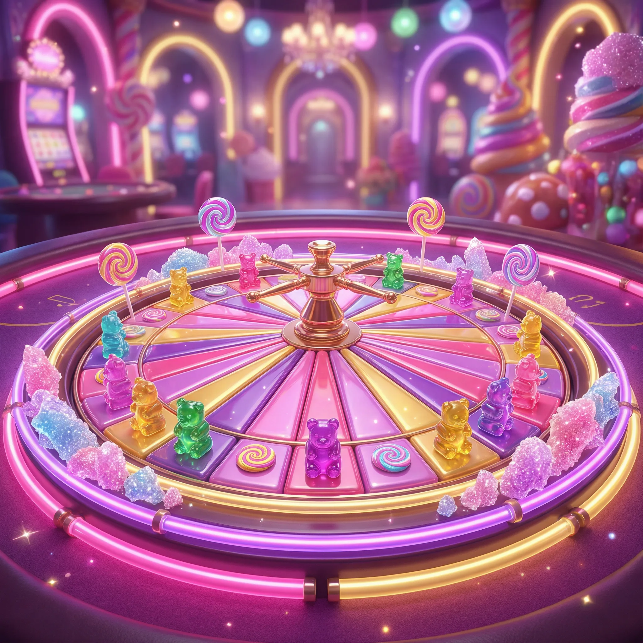 Roleta colorida estilo doce com ursinhos de goma